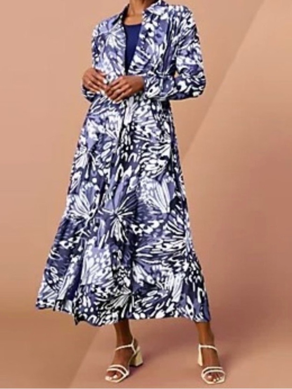 Printed Navy Floral & blue solid pair of Midi Dresses - XL Tall